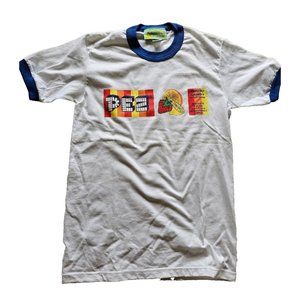 Vintage In Vitro Ringer Tshirt, Ringer Tee, PEZ, Blue & White, Size XS